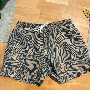 PacSun Men's Abstract Blue and Tan Swim Trunks